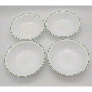 Set Of 4 Vintage Corelle By Corning Green Rim Stripe 5 1/4” Berry Dessert Bowl